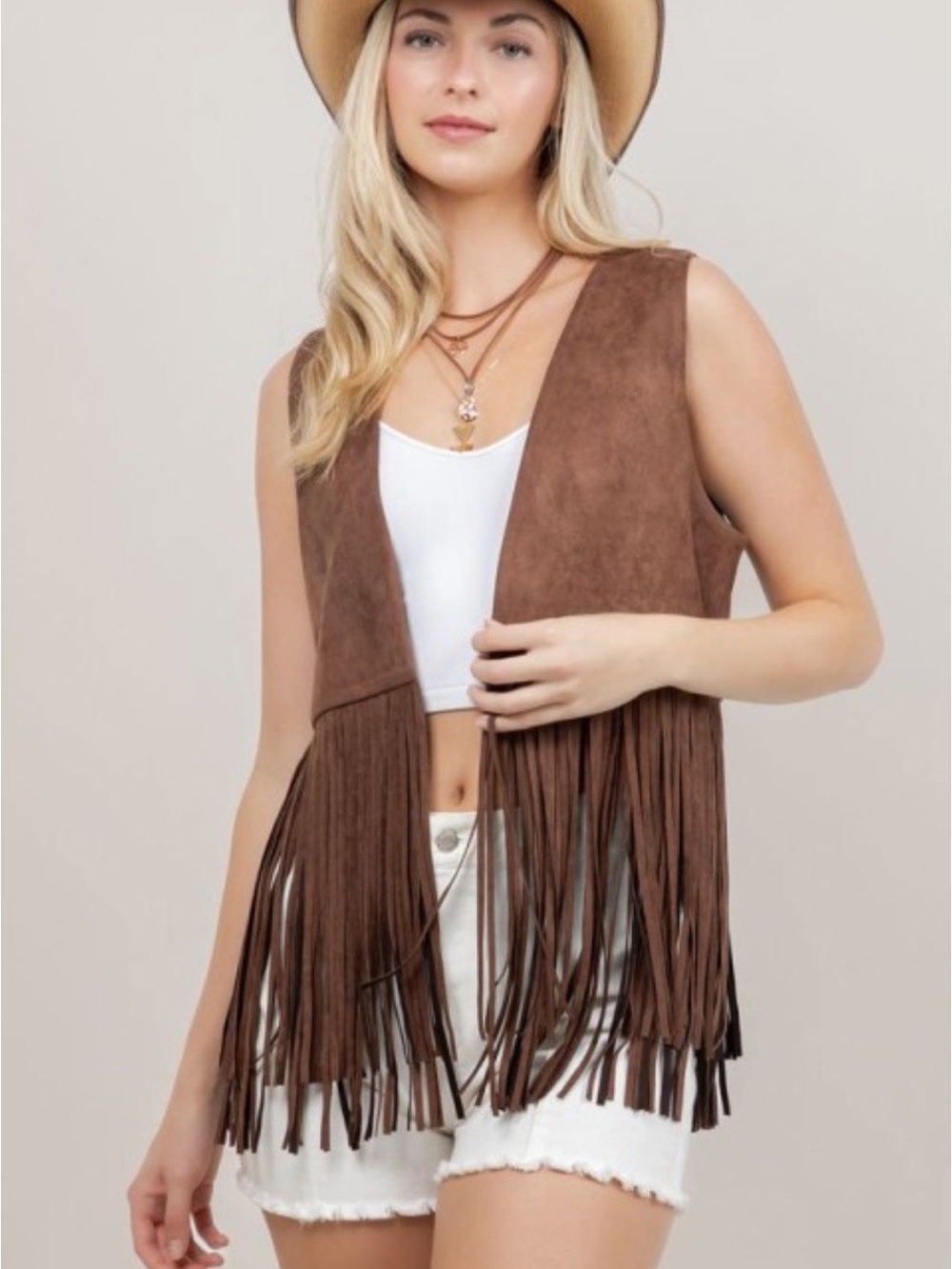 Karen Kane Dark Brown Fringe Vest western